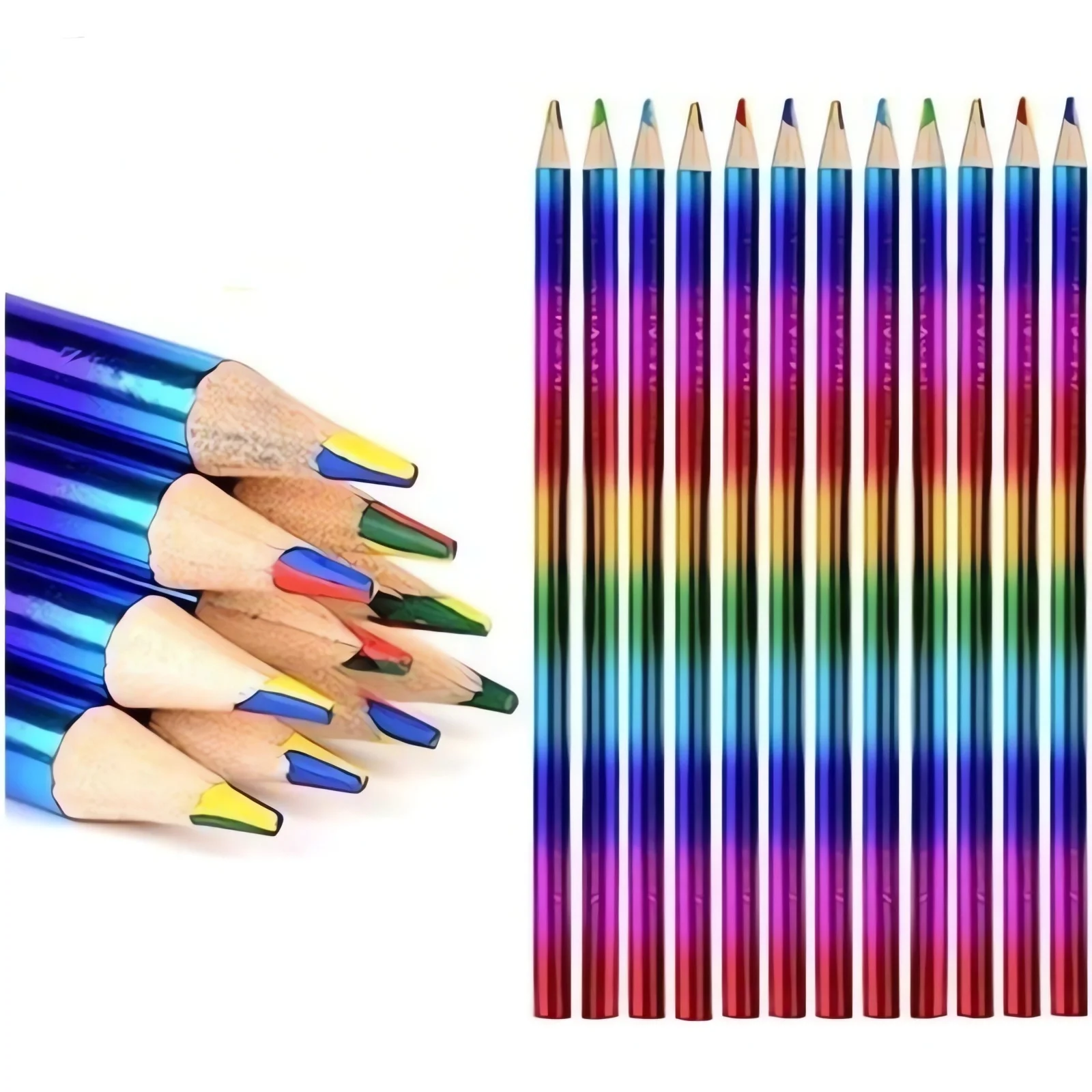 12PCS HB Star Rainbow Pencils Gradient Colour Cute Pencils 4 Colours Drawing Pencils Set Children Students Sketching School Supp