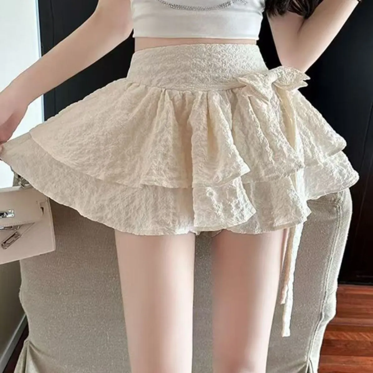 Plus Size Balletcore Bow Tiered Mini Skirt, High Waist A-Line Puffy Skirt, Slimming Petite Summer Skirt 2026