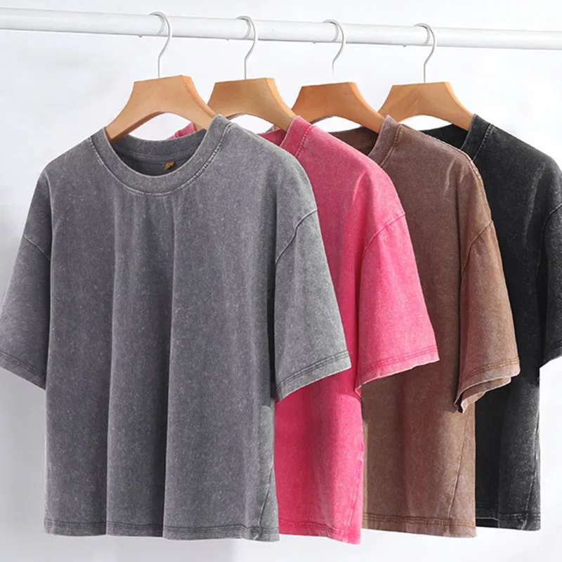 Women's Summer Pure Cotton American Retro Washed T-Shirt    Short Style with Belly Button Exposure   Spicy Girl Top