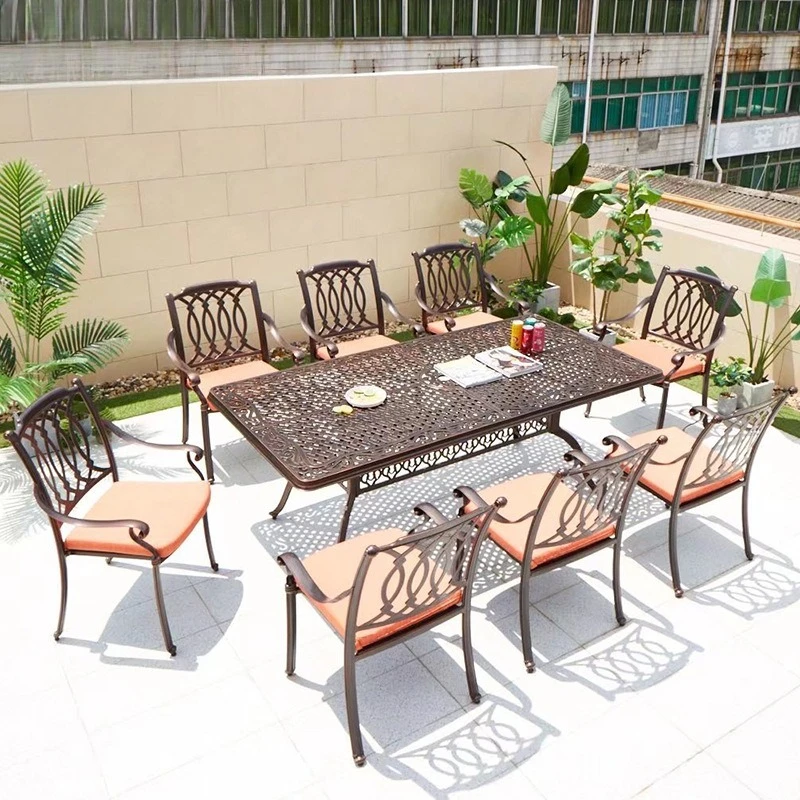 

Outdoor leisure cast aluminum tables and chairs outdoor waterproof sunscreen barbecue integrated barbecue dining table