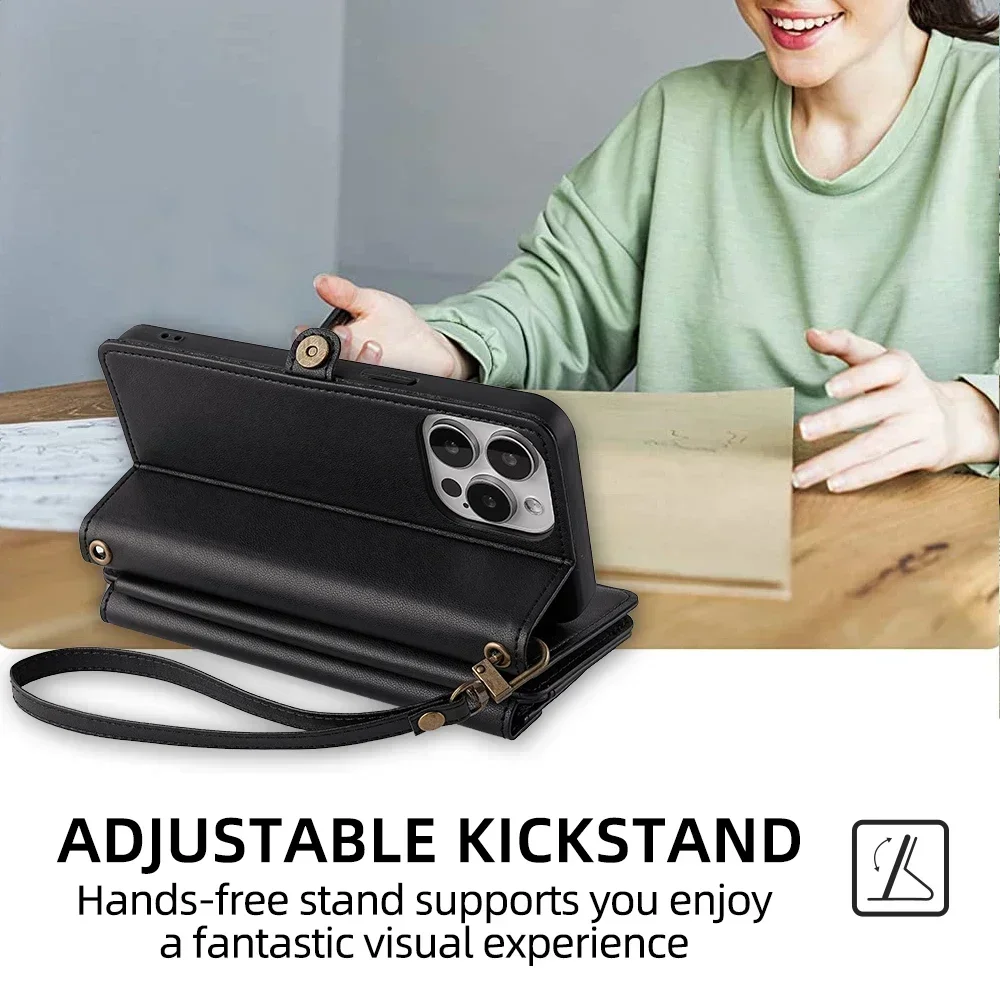 Lanyard Case for Xiaomi 12T 12T 12 12S 13 13T Flip Leather Wallet Cards for Xiaomi 14 Lite 12X 12S Poco F6 Pro Holder Cover Bag