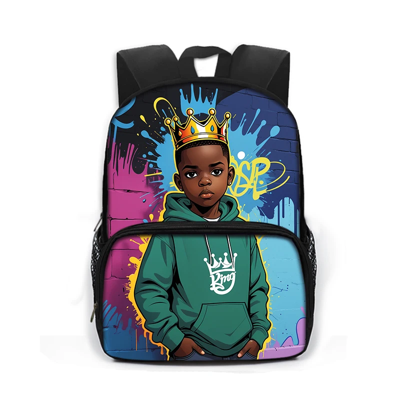 13 Inch Afro Boy King Reading/ Play Guitar Violin Backpack for 3-6 Years Old Boy Girl School Bags Kids Student Bookbag Gift