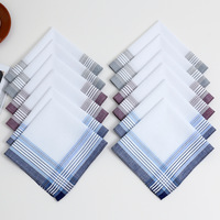 12Pcs Pure Cotton Men's 40cm Plaid Segment Pattern Light Color Handkerchief Suit Wedding Pocket Towel Hand