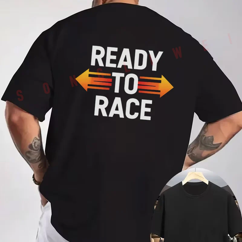 Arrows READY TO RACE Pattern Print Motorcycle T-Shirt back Print Men's Short sleeve O-neck Summer Casual Fashion Tops Tee