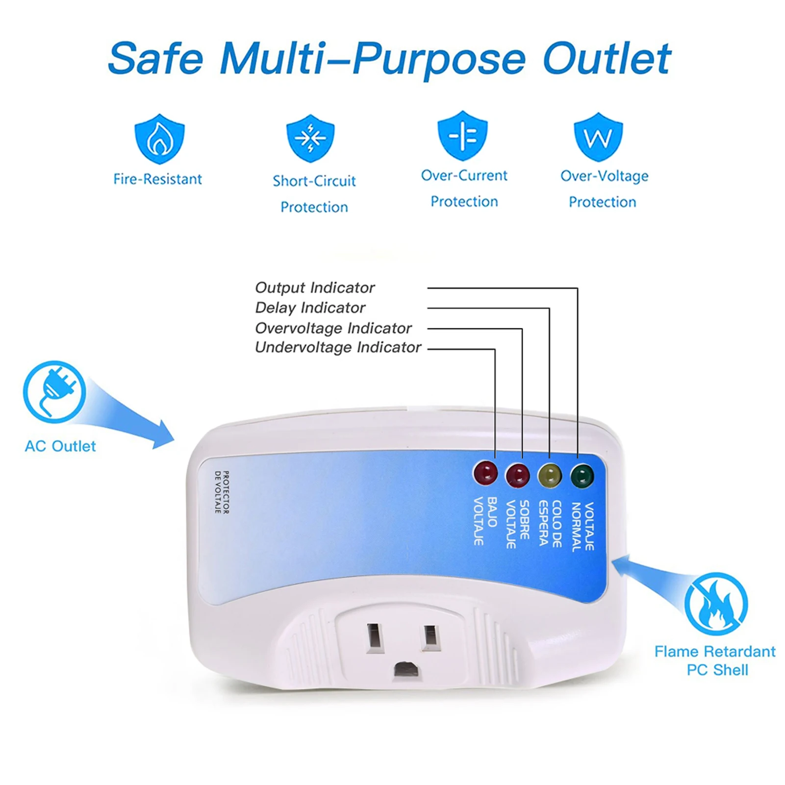 Voltage Protector Single Outlet Surge Protector Plug in for Home Appliance Multi Function Plug With Protection Wall Mount Power