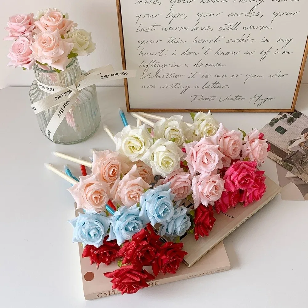 Fake Rose Artificial Flowers Ballpoint Pen Simulation Peony Writing Smoothly Neutral Gel Pens DIY Vase Decor Desktop Ornament