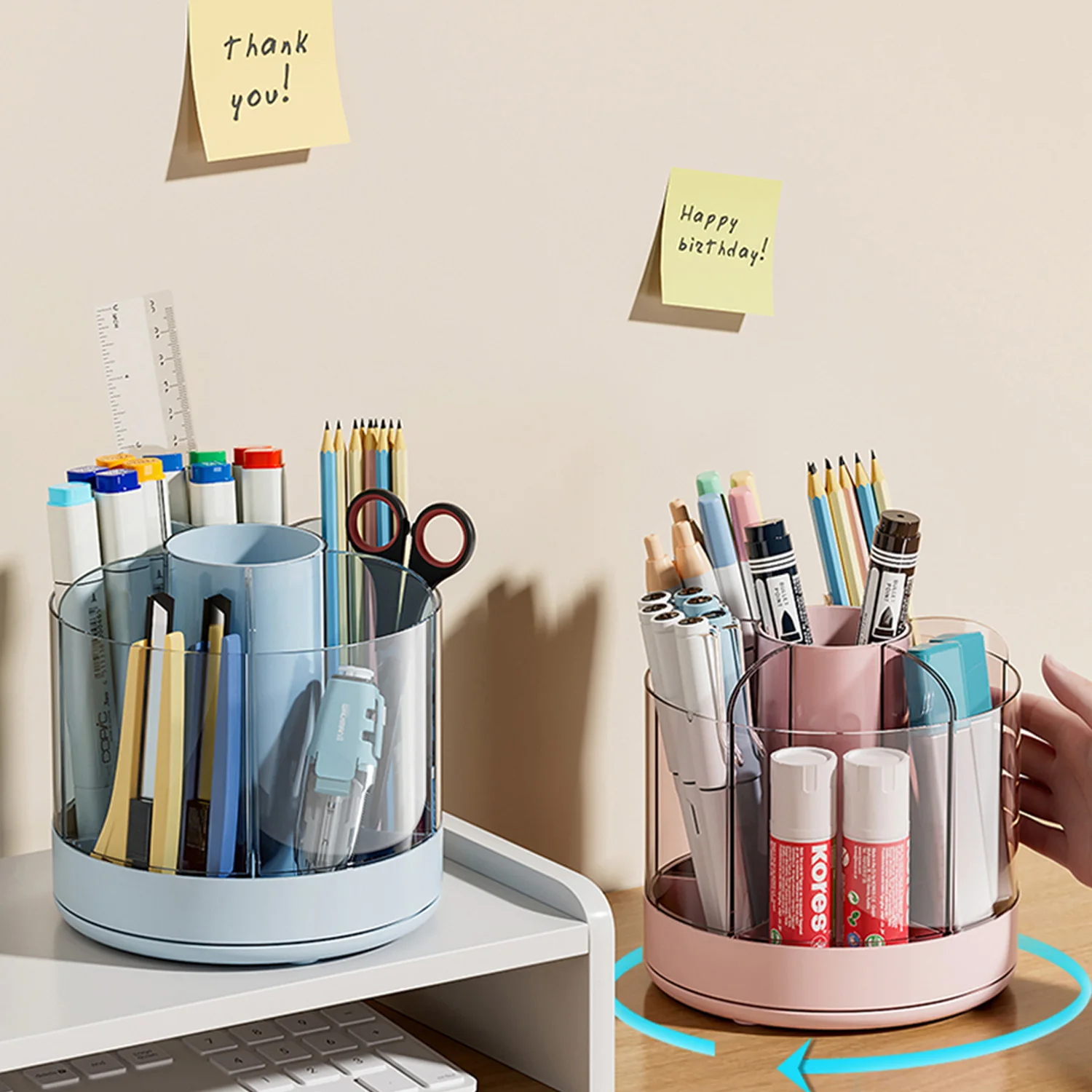 1Set, Pen Pencil Holder for Desk, 360 Rotating Pen Pencil Holder Desk Organizer, 6 Slots Spinning Pen Cup