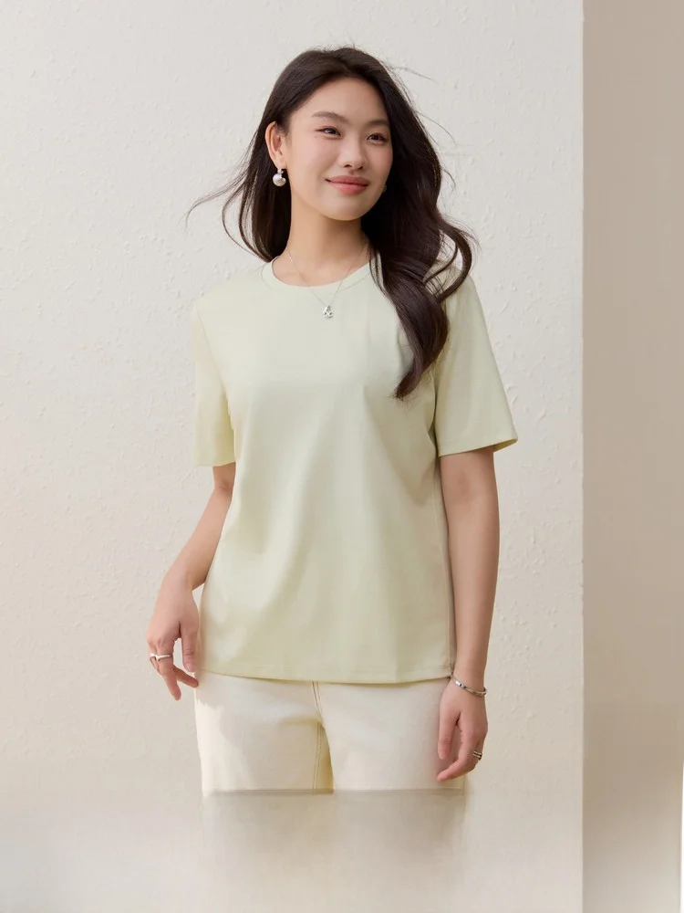 

Simple round Ne T-irt plus Size Women's Faion oulder Fit Slimming Top Summer New Sle Pure Color Casual Wear