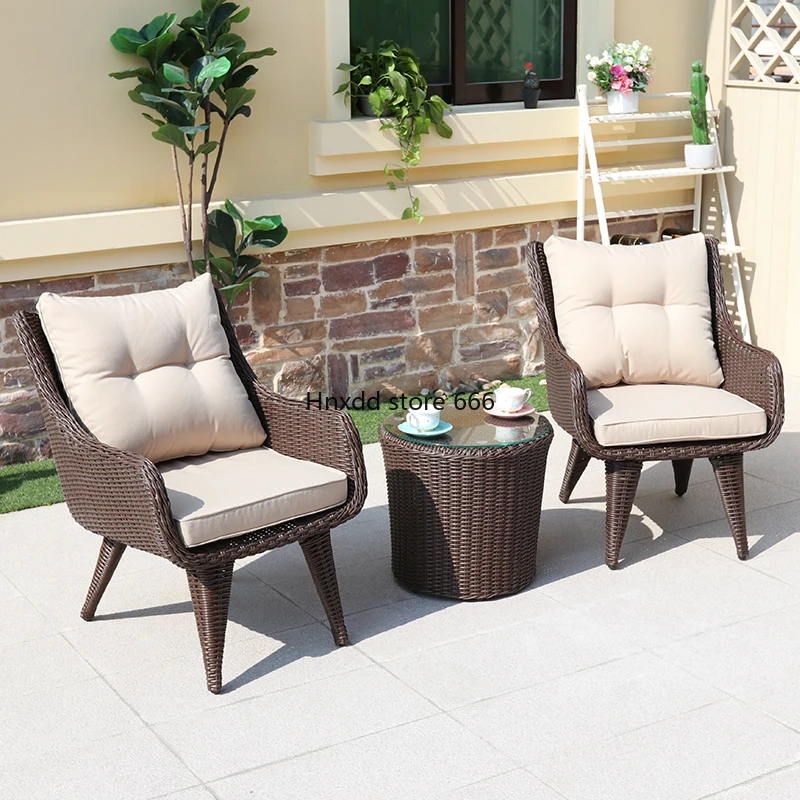 Balcony table and chairs rattan small tea table three-piece set