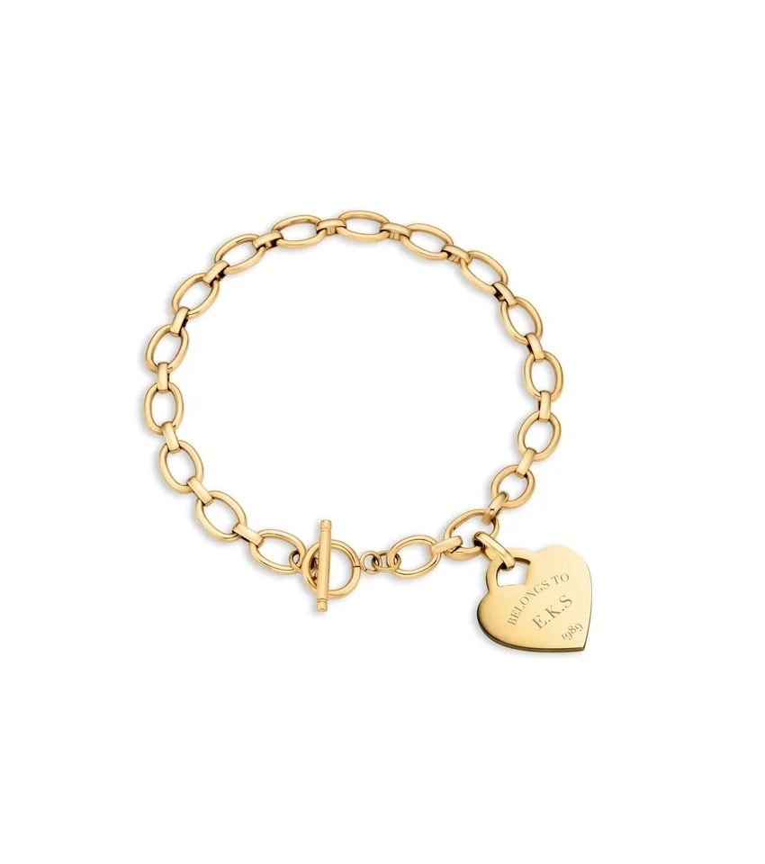 

Heart Token Oval Bracelet Stainless Steel Gold Color OT Buckle Adjustment Bracelet Gift For Girlfriend