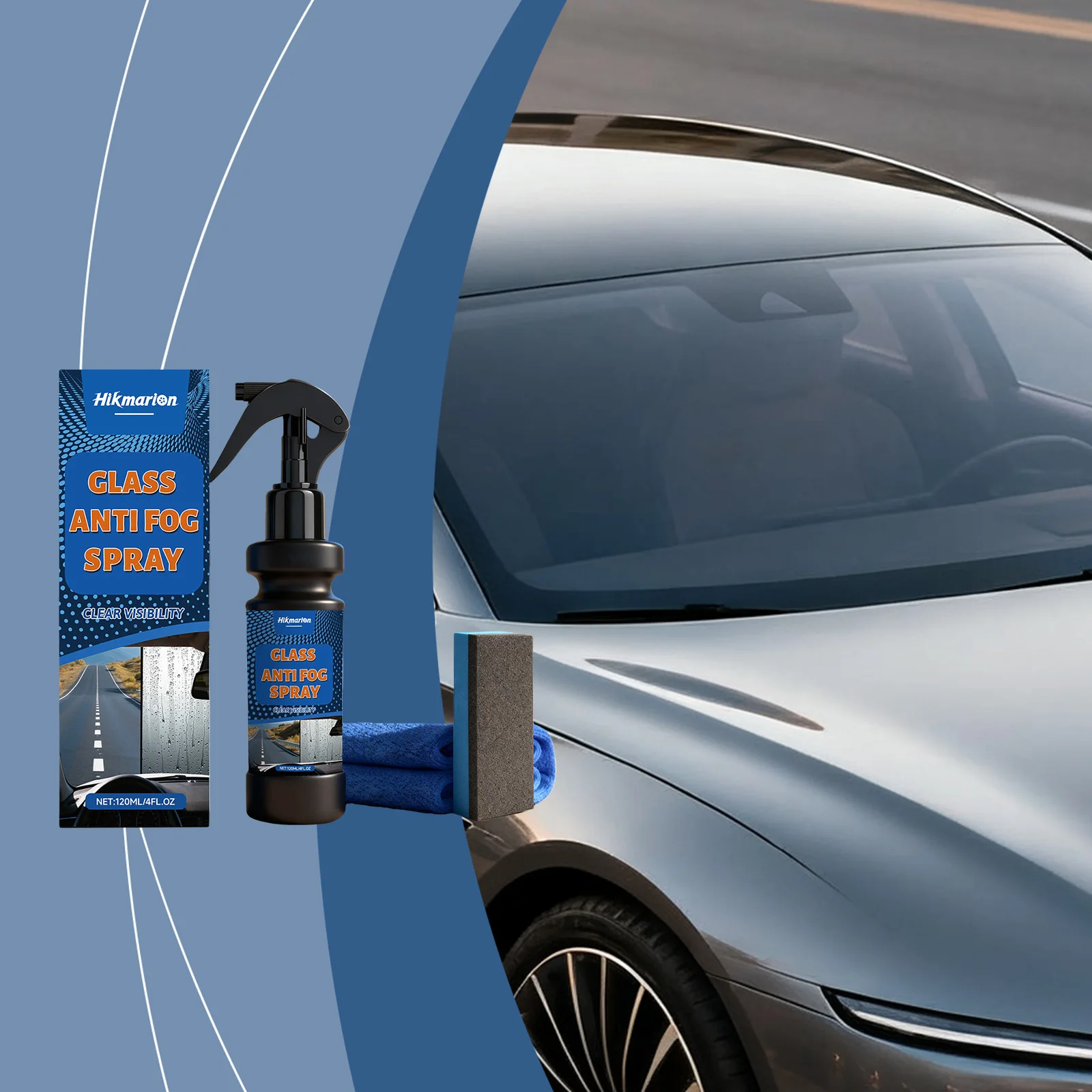 Anti-fog Spray for Car Windows, Windshield Cleaner for Stain Removal, Gloss Restoration & Defogging