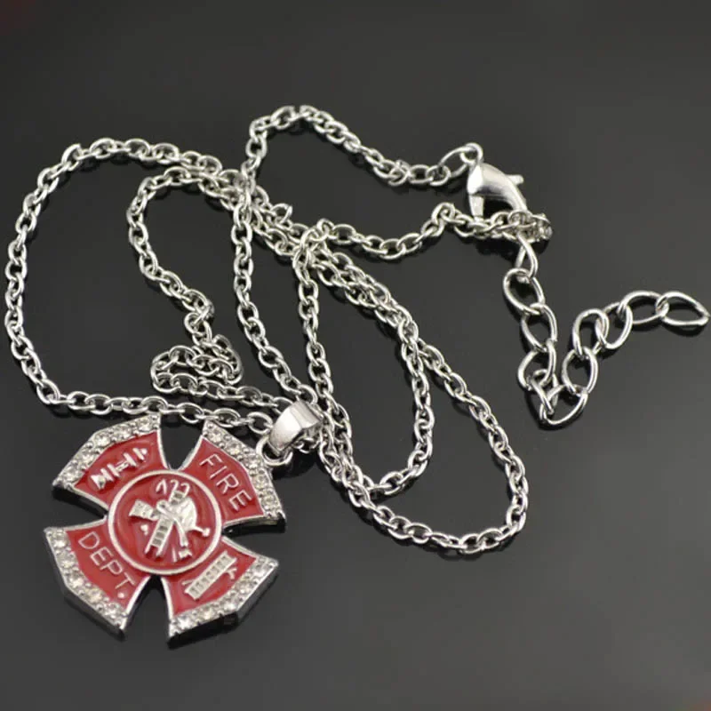 New Metal Firefighter Necklace Cross Pendant for Men Adjustable Chain Link Necklaces Fashion Male Jewelry Gifts