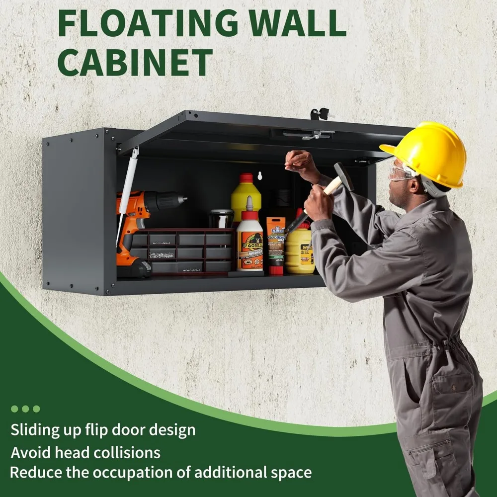 Estantes ajustables Sistema de almacenamiento de garaje: gabinetes de herramientas de metal con rodamiento de pared y bloqueo con puertas para una última organización