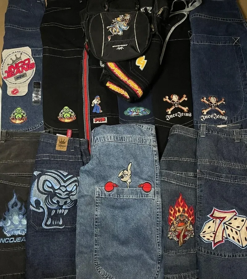 

Y2K Hip Hop JNCO Jeans New Harajuku Summer Denim Pants Mens Womens Goth Wide Trousers Letter Embroidered Vintage Baggy Jean