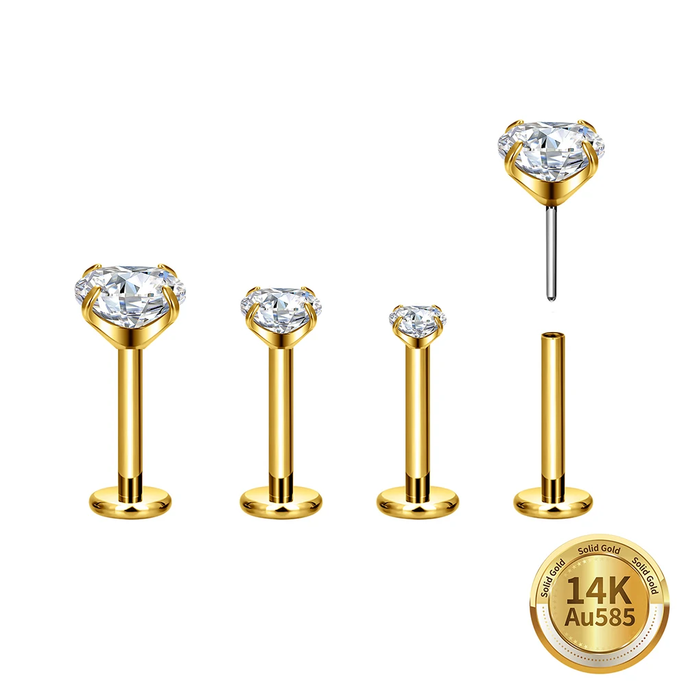 

1 шт., 16 г, 14-каратное золото, серьги для пирсинга, CZ Lip Labre, комплект серег-гвоздиков, кольцо-гвоздик для губ, ювелирные изделия без козелка для женщин