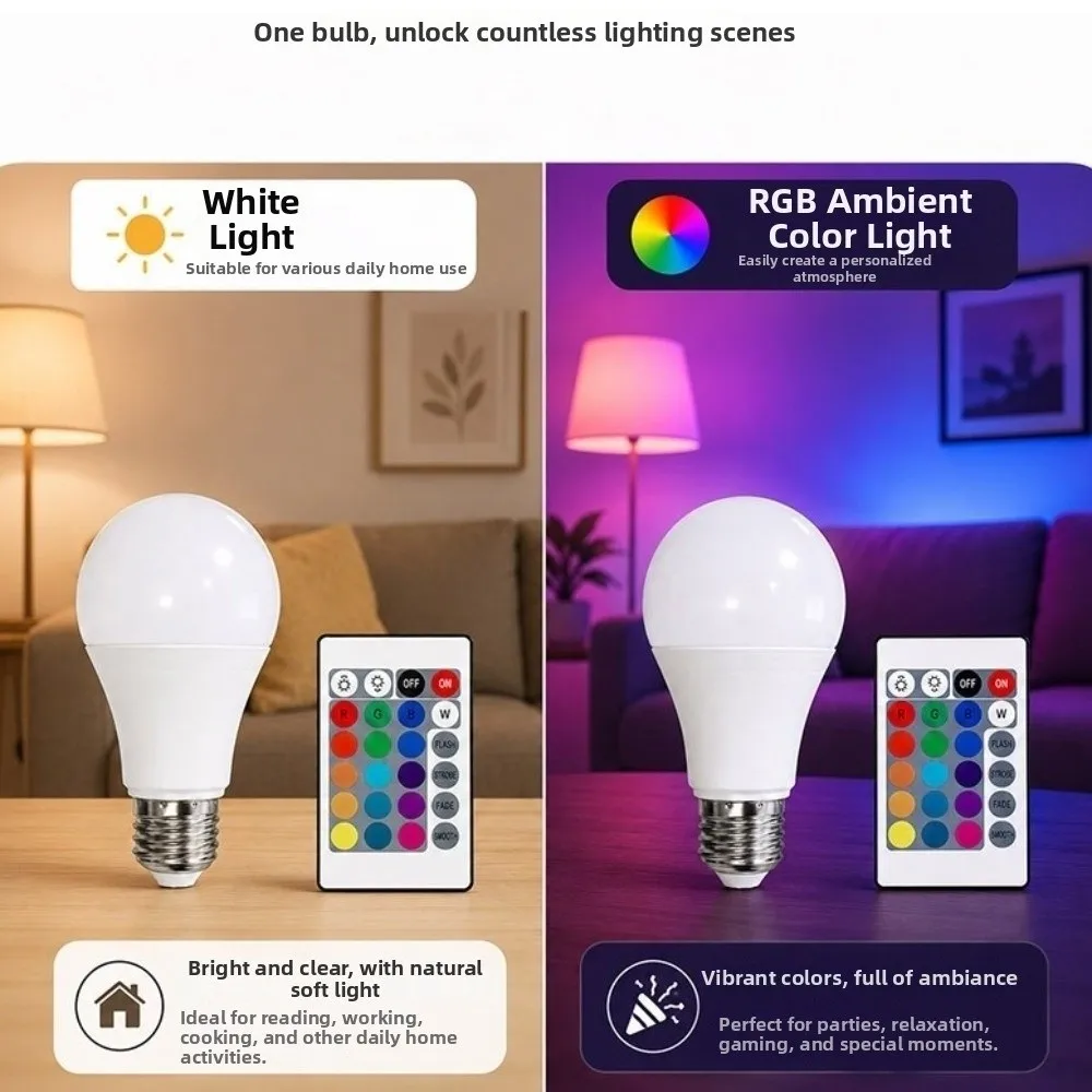 Adjustable Brightness RGB Color Changing Light Bulb Remote Control Multicolor Dimmable Light Bulb Mood Lighting