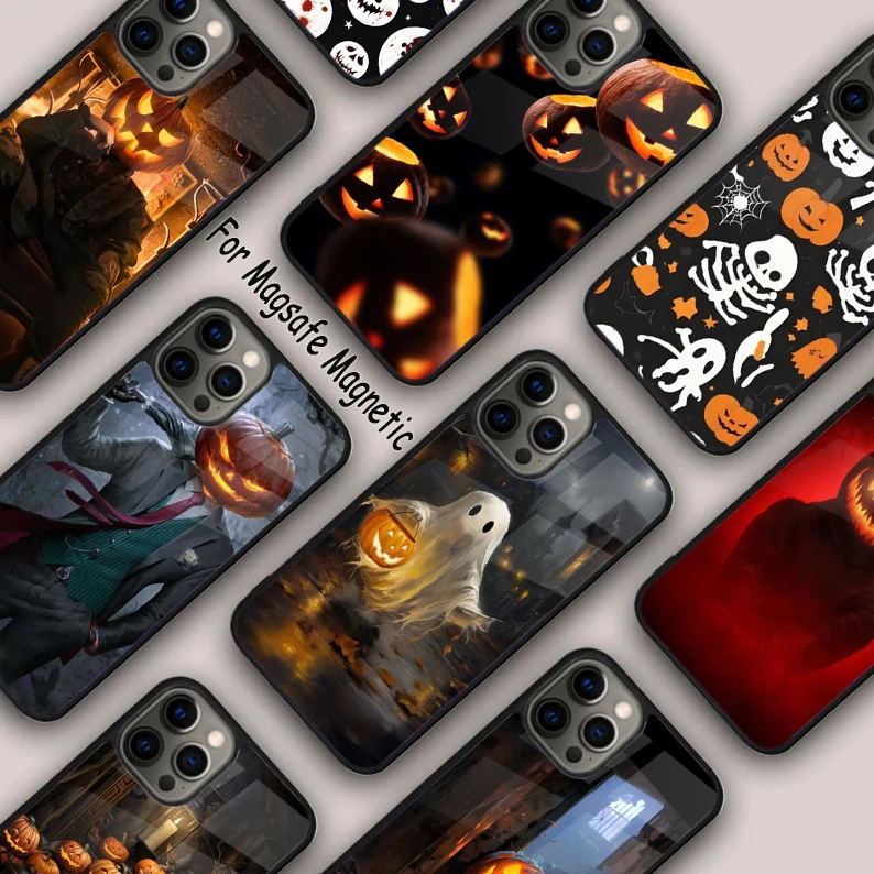 Halloween Pumpkin Ghost Mummy Funda Magnetic Phone Case For APPLE iPhone 16 14 13 12 11 Pro Max 15 Plus Wireless MagSafe Cover