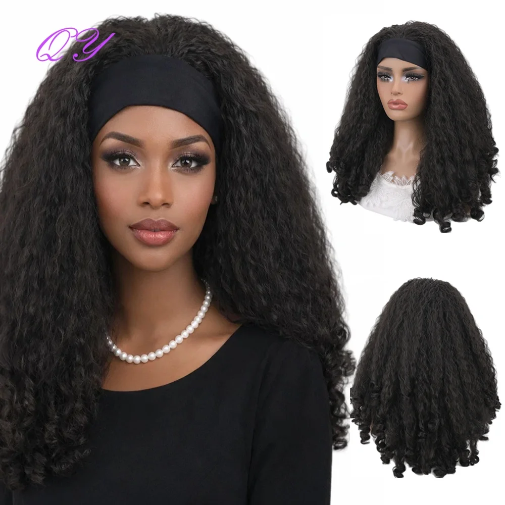 

Synthetic African fluffy and curly headband wig with bouncing curled ends, soft high-quality wig suitable for women's day use