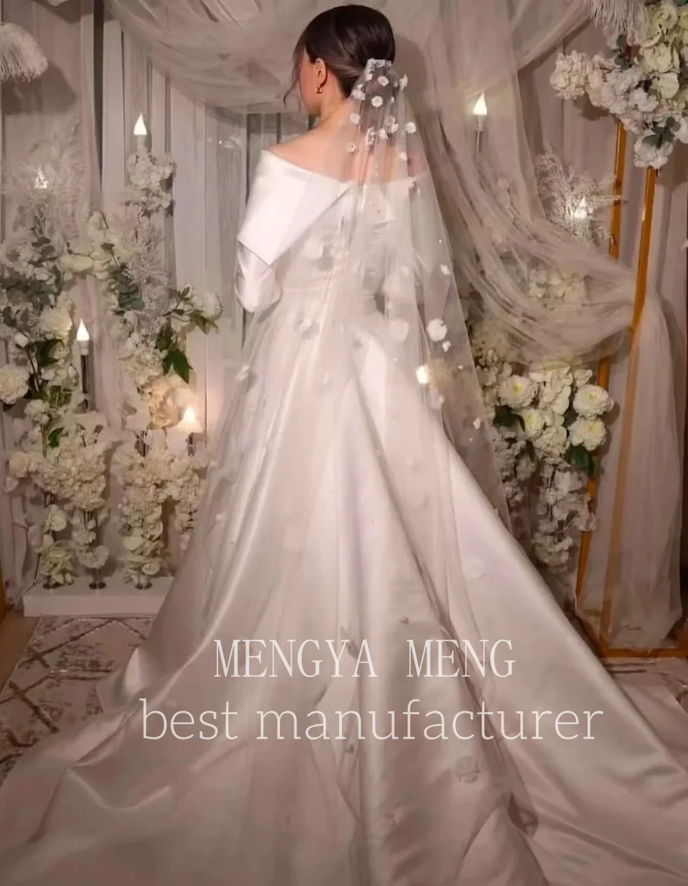 ZHUISHU Luxury Off Shoulder Full Sleeves Wedding Dresses Floor Length Pleats Silk Bride Gowns Modest Arabic Gowns Customized