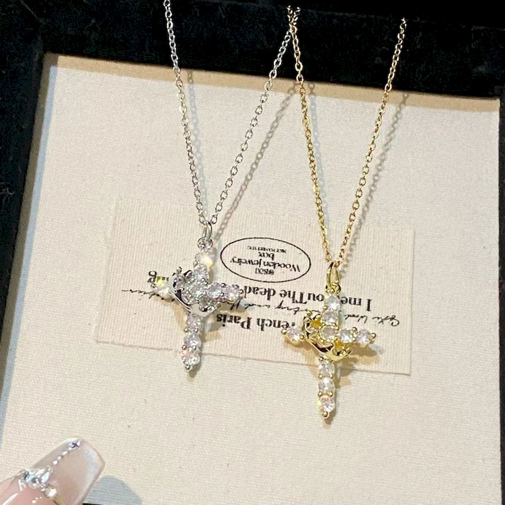 Women 50cm Length Stainless Steel Chain Rotatable Crown Cross Pendant Necklace Plated 18K Gold Neck Jewelry Drop Shipping