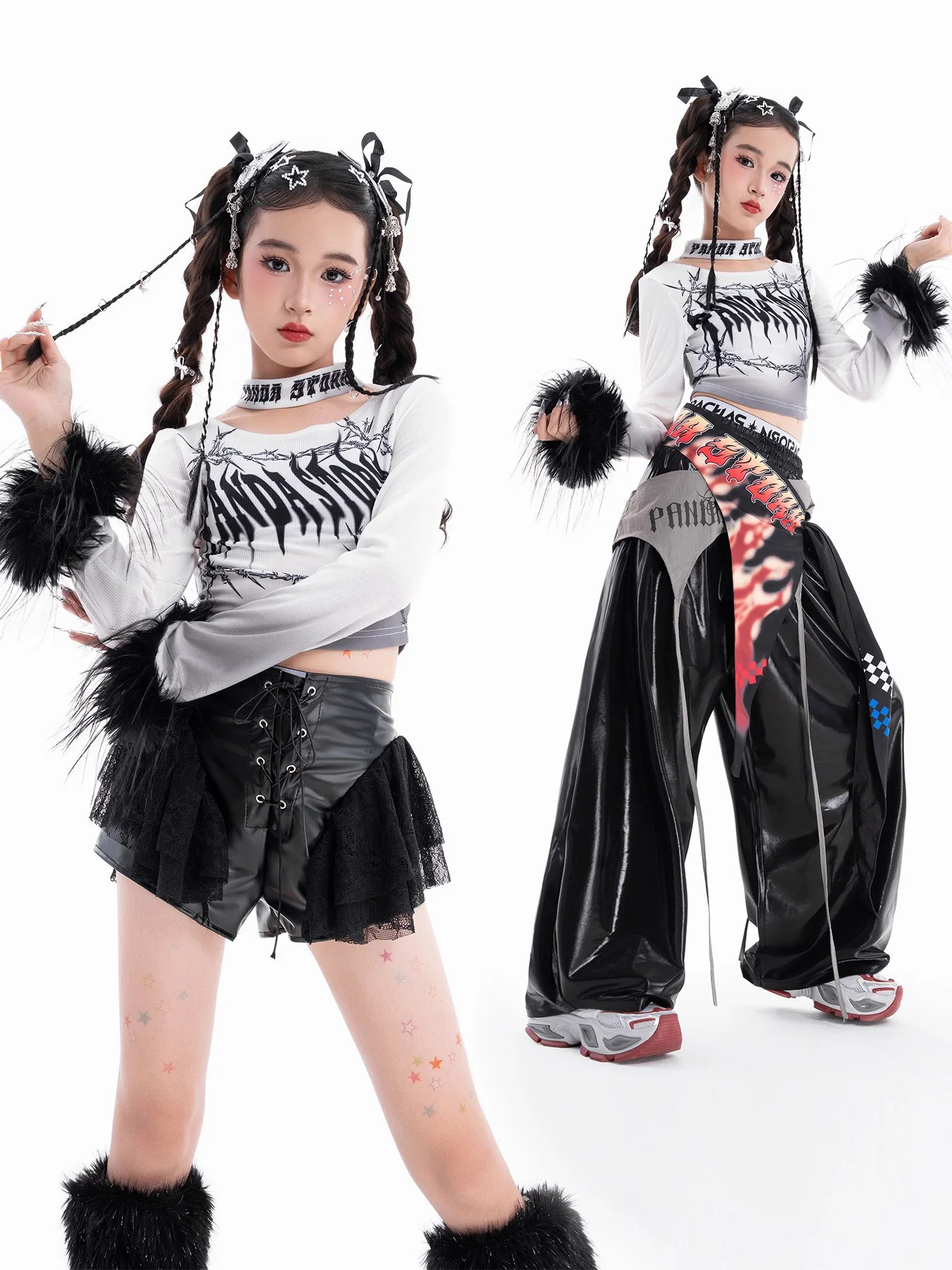 Strój jazzowy dla dziewcząt 2025, kostium do tańca K-pop, strój na pokaz mody, ubrania hip-hopowe dla dzieci, odzież streetwear, strój sceniczny, model DN21926
