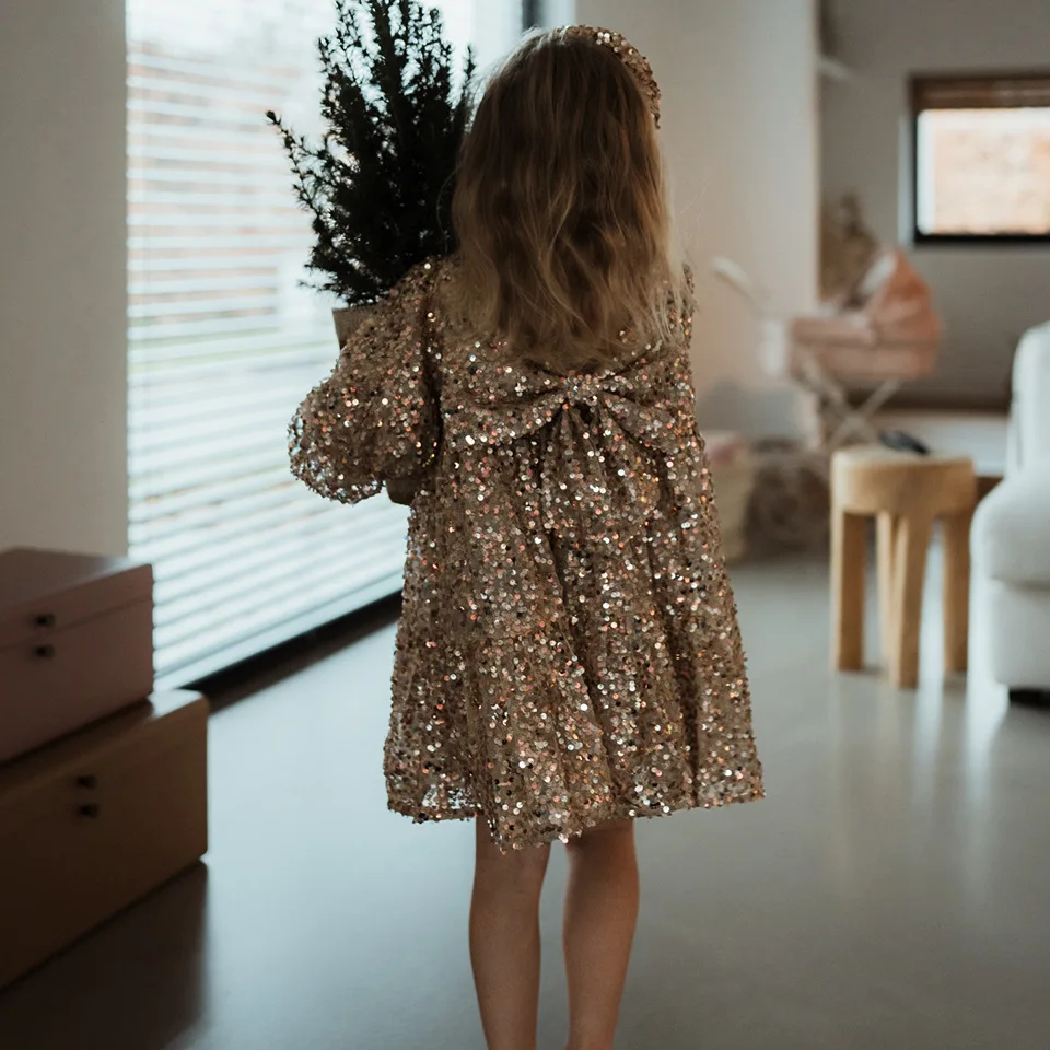 Children's Clothes 2026 Fall Winter Kids Boys Sequin Cherry Print Jacket & Girls Bow Long Sleeve Dress 2 Style Unisex 3-10Y