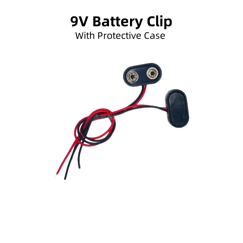 5 - Piece Pack, High-Quality 9V Battery Clips , 6F22, Square Power Cable, with Protective Case, 9V Battery Holder