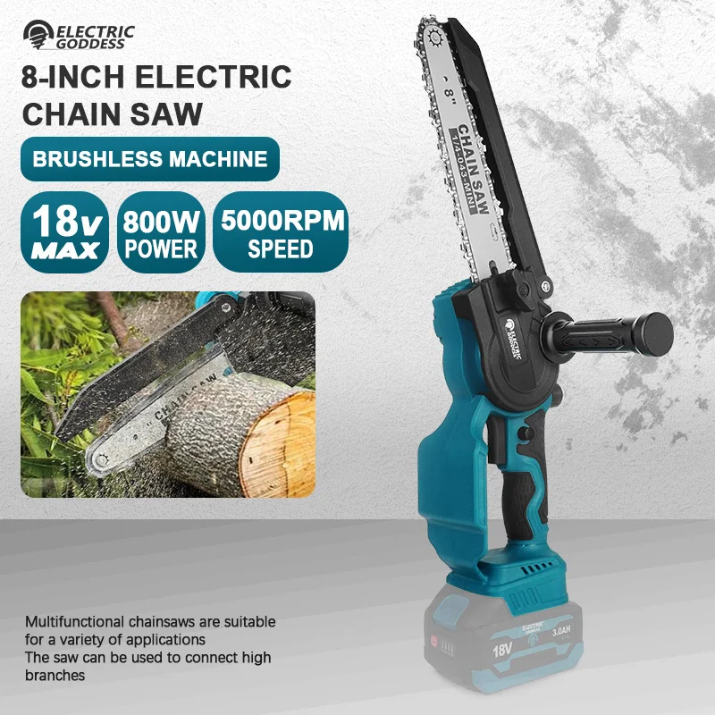 EGOD Brushless 8inch Electric Chain Saw 800W Garden Chain Saw Outdoor Logging Saw Makita battery pin Tool for Makita 18v Battery