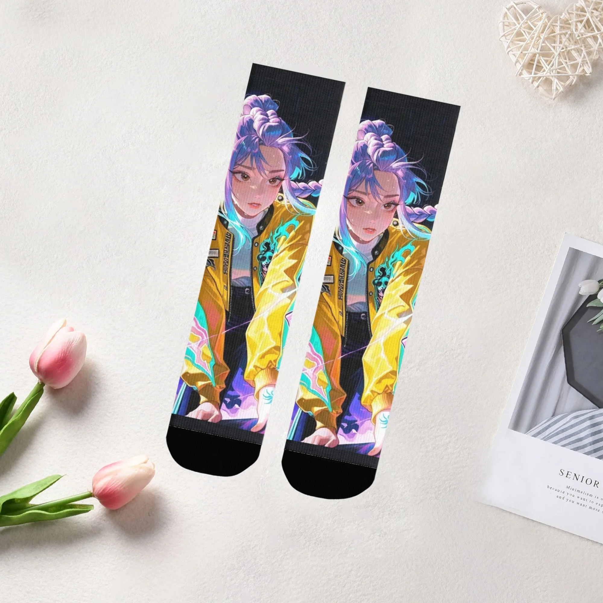 Calzini per ragazze K-POP Cyber Trend Cartoon Hunter Colorati con calzini elasticizzati unisex da strada per casual quotidiano e amante degli anime