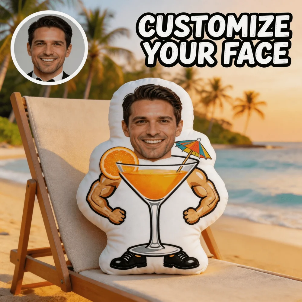 1Pc Personalized Custom Face Photo Martini Cocktail Cup Shaped Throw Pillow, Double-Sided Design, Soft Plush Cushion with Insert
