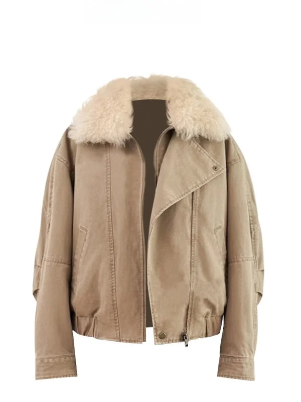 

Women's Heavyweight down Jaet Goose down Wool Collar Hand Waed Winter Coat Casual Sle Zipper Closure ort Length