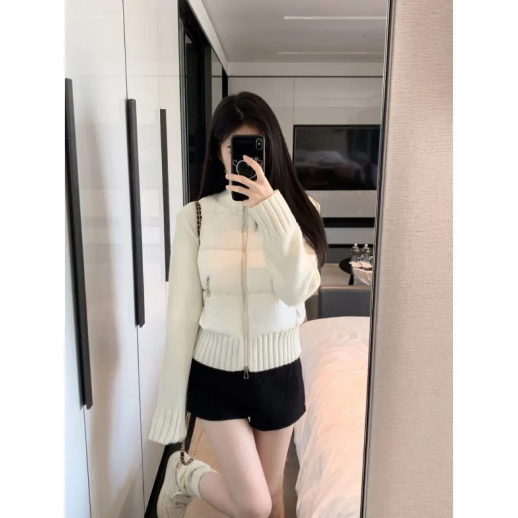 

Winter New Edition Milk Soft Feel Patchwork Wool Knit Jacket Casual Versatile Women's Fashion Outerwear