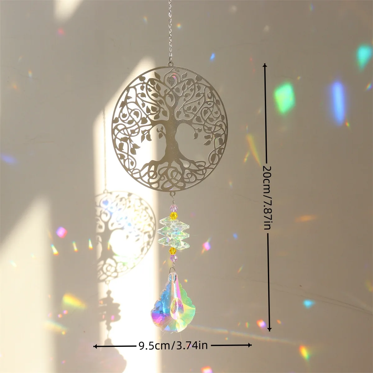 Crystal Suncatcher Sun Catcher to Hang Tree of Life Wind Pendants Hanging Glass Prisms Wind Chimes for Outdoor Garden Decoration