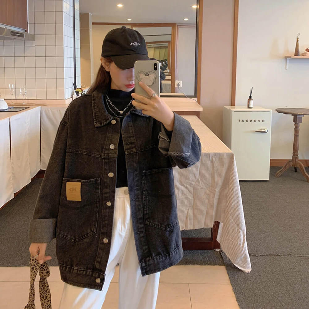 

Vintage Denim Jacket Women's Loose Fit Spring Autumn 2024 New Oversize Jean Coats Korean Style Casual Street Top Fashion Outwear