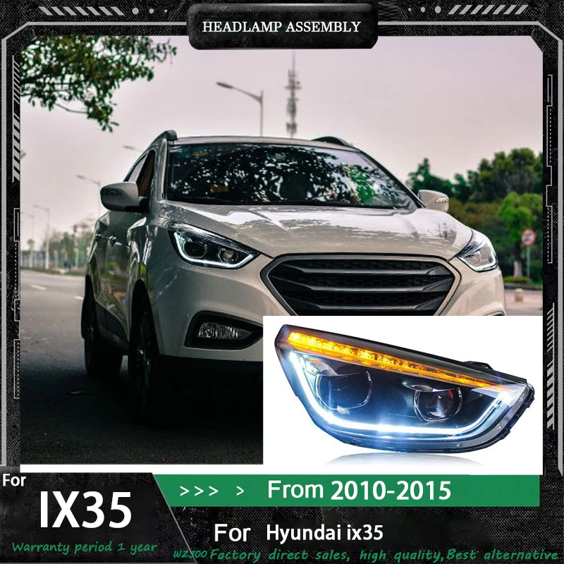 Car Headlight For Hyundai IX35/NEW Tucson 2009-2016 Refit Assembly Front Lamp LED DRL Upgrade With Lens Automotive Accessories