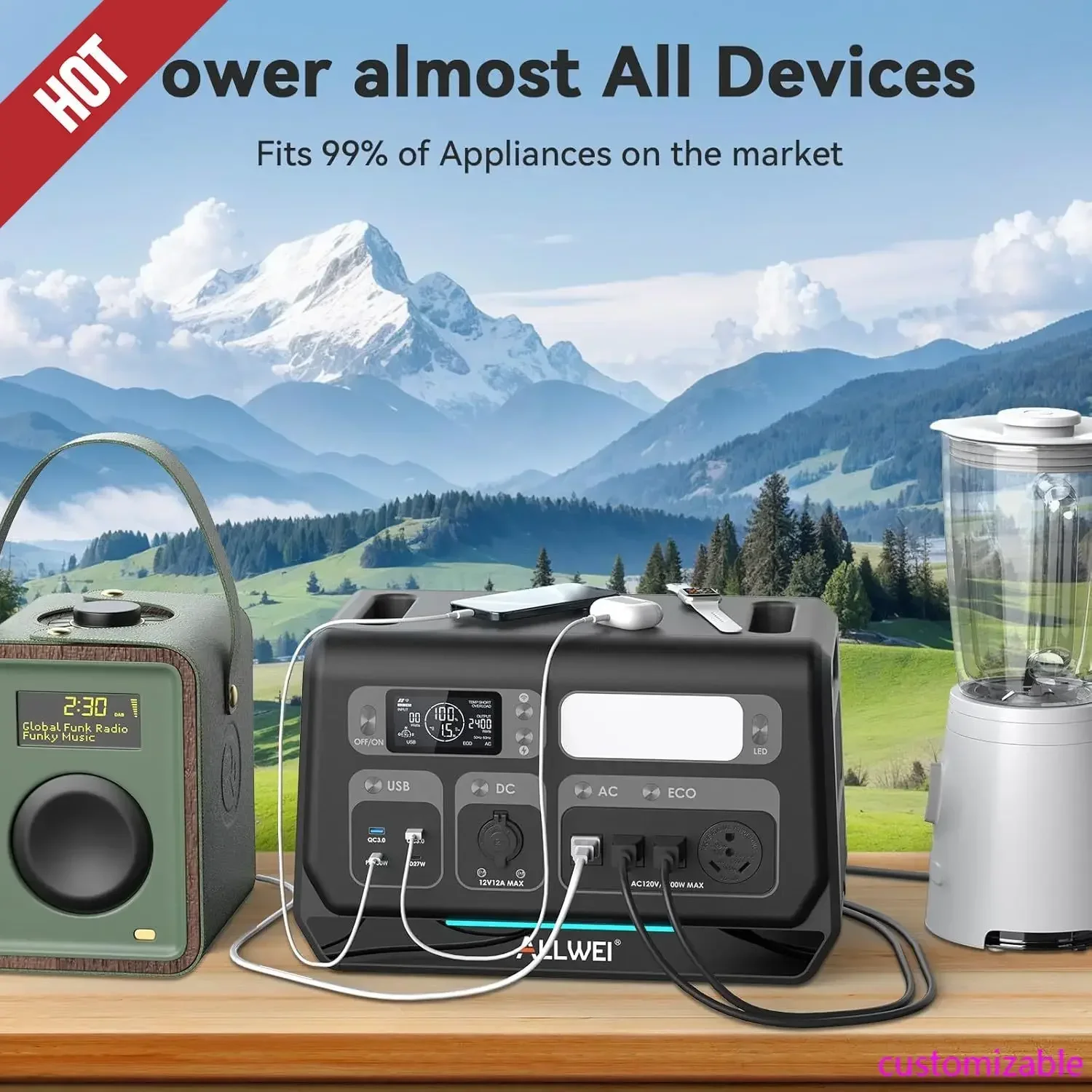 

2400W LiFePO4 Portable Power Station,2048Wh Solar Generator with 1500W AC Charging &1200W Solar Charging,with ATS UPS Mode