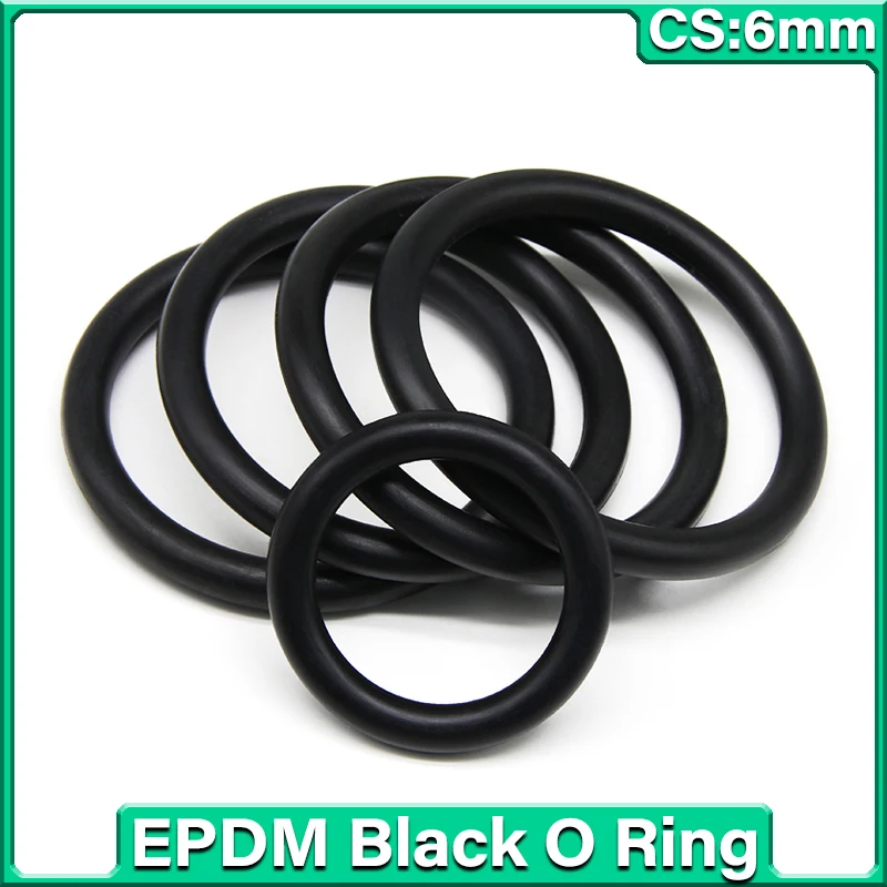 5pcs  EPDM O Ring Gasket CS 6mm OD 50 ~ 200mm Black Acid and Alkali Resistance Water Resistance Friction Resistance o-rings