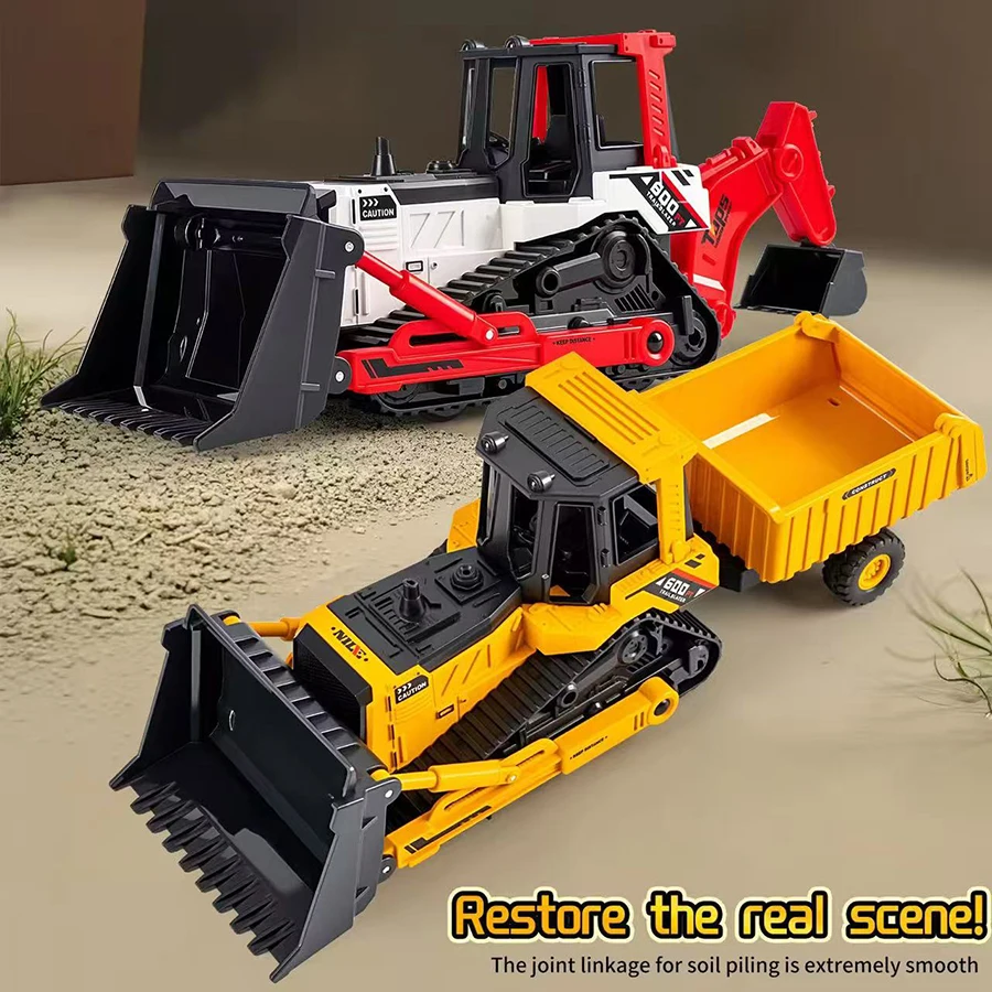 1pcs  2 IN 1 Excavator Bulldozer Transporter Crane Truck Model Diecast Toys for Boys  Tractor Kids Engineering Vehicle Xmas Gift