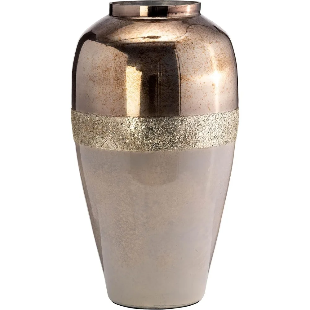 Luxury Glass Vase - Metallic Decorative Flower Vase for Home & Office Decor Elegant Modern Centerpiece 20” Tall Gold