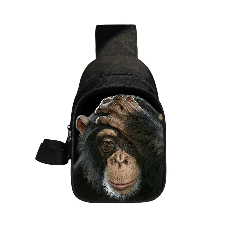 Funny Orangutan Monkey Middle Finger Print Chest Bag Men Shoulder Bags for Travel Phone Purse Holder Monkey Face Crossbody Bag