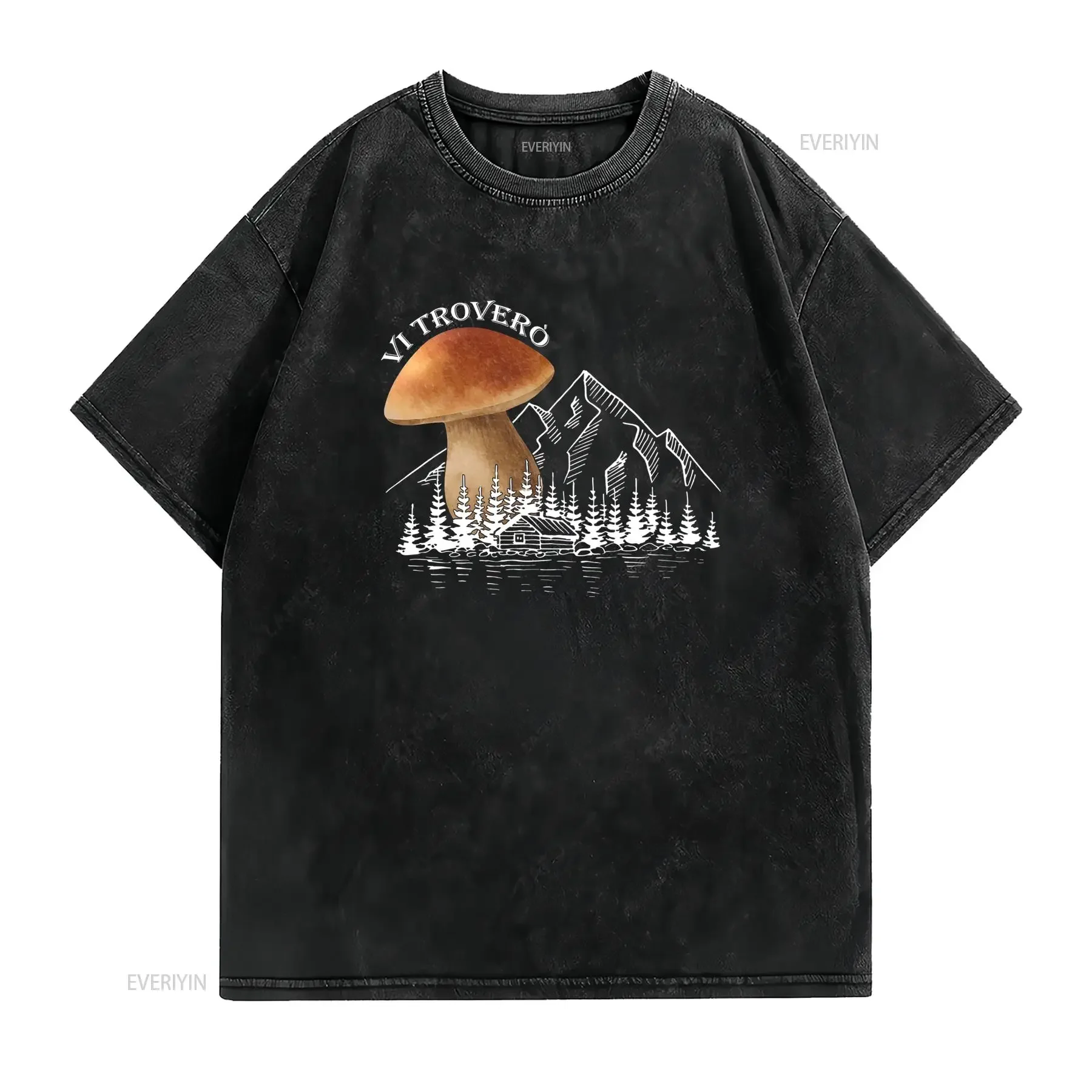 T shirt da uomo per raccogliere funghi porcini in montagna ed stile casual girocollo vestibilità regolare motivo stampato