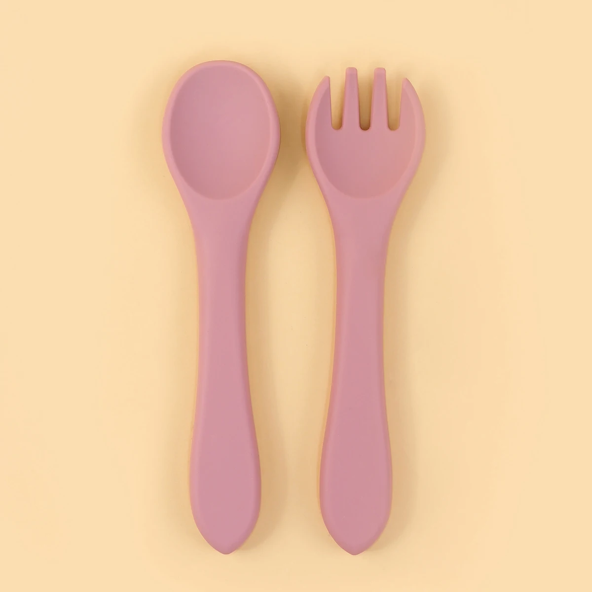 2 pc/set of soft silicone baby training spoons and forks set, free of bisphenol A, children's safety and anti slip tableware