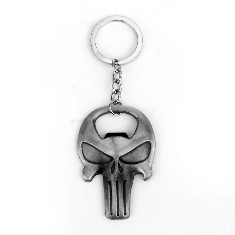 Halloween Punisher Skull Keychain Vintage Skull Metal Badge Pendant Beer Bottle Opener Car Backpack Key Holder Accessories Gift