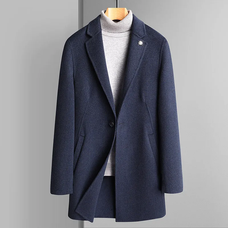 Autumn Coat Men's Mid Length New Suit Collar Casual Coat for Middle-aged and Young People