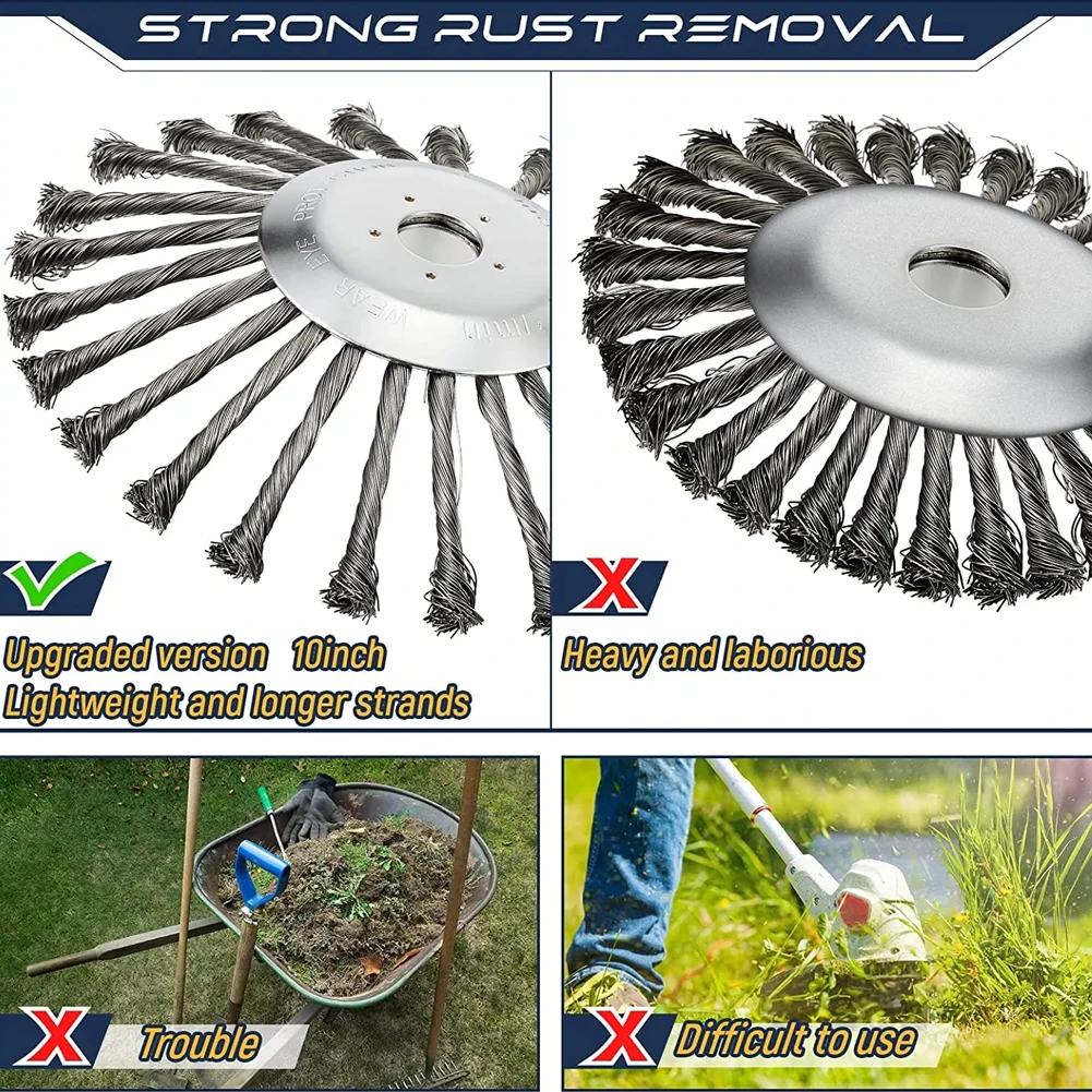 10inch Knot Steel Wire Grass Trimmer Head Removal Rust Derusting Weeding Wheel Weed Brush Cutter Head Garden Tool Accessories