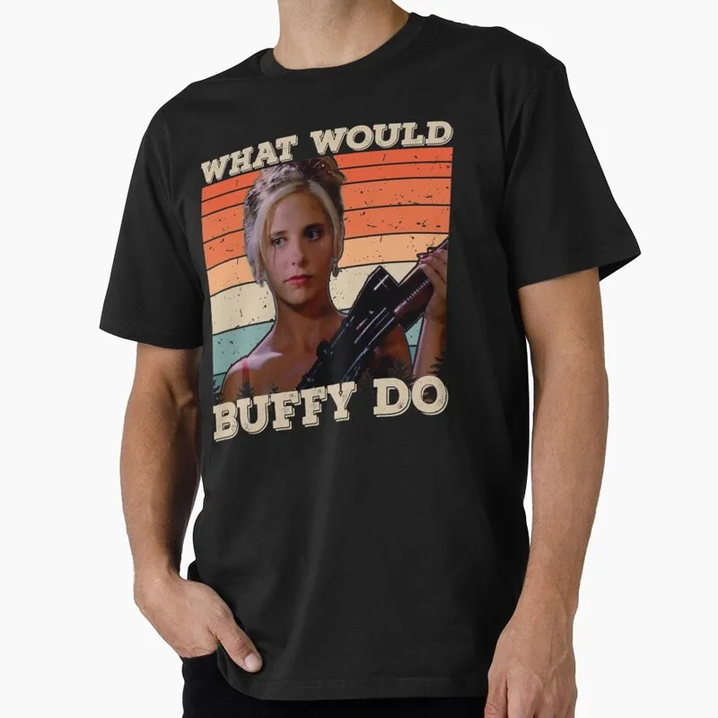 Buffy Inspired Graphic T-Shirt, 0811 Vintage Vampire Slayer Print Tee, Retro Horror Series Short Sleeve Casual Shirt US Size Top