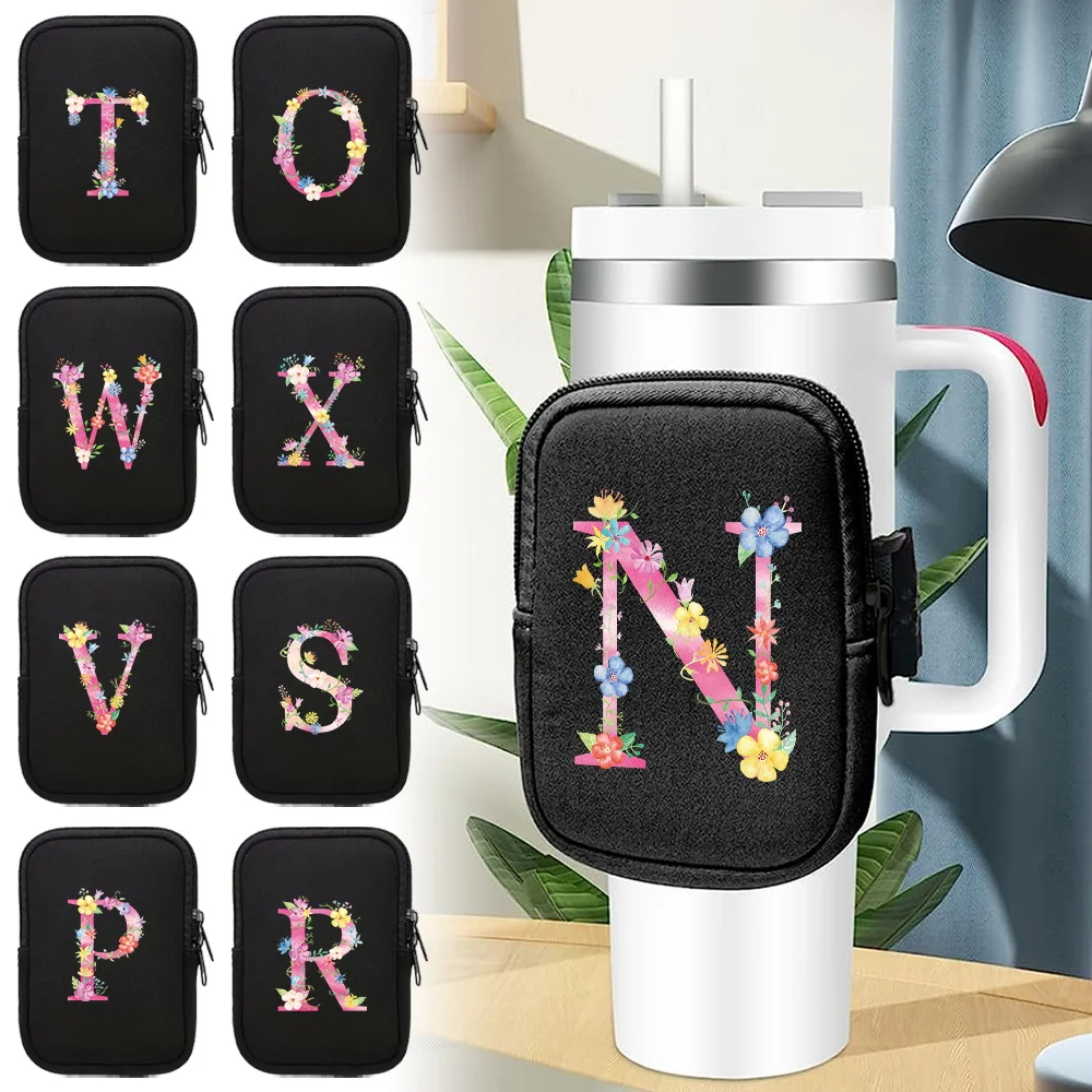 

Water Bottle Pouch for Stanley Cup 40oz/20oz/30oz Water Bottle Pink Letter Series Tumbler Bag for Cards Keys Wallet Earphone