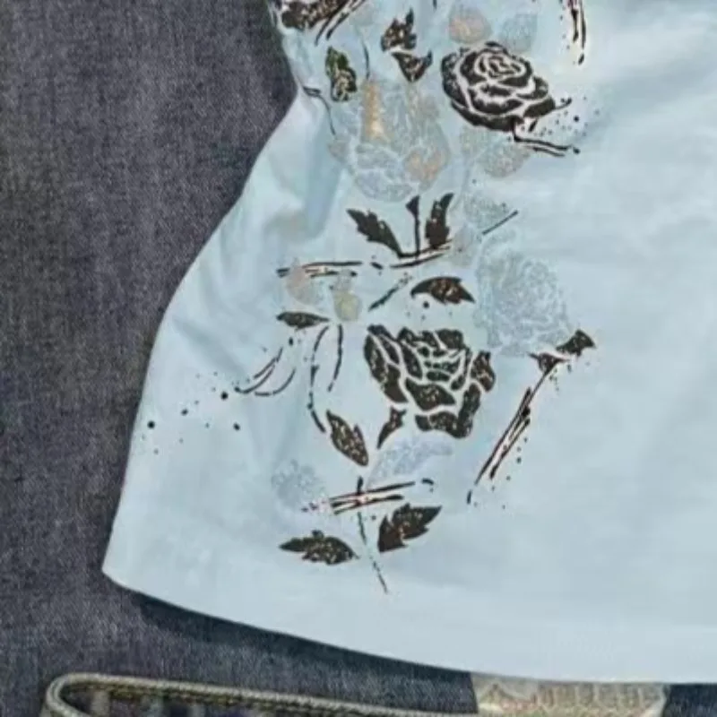 Y2k été nouveau Camisole Kawaii esthétique subculturelle imprimé licou gilet Harajuku haut court femmes bleu débardeur mode Punk hauts