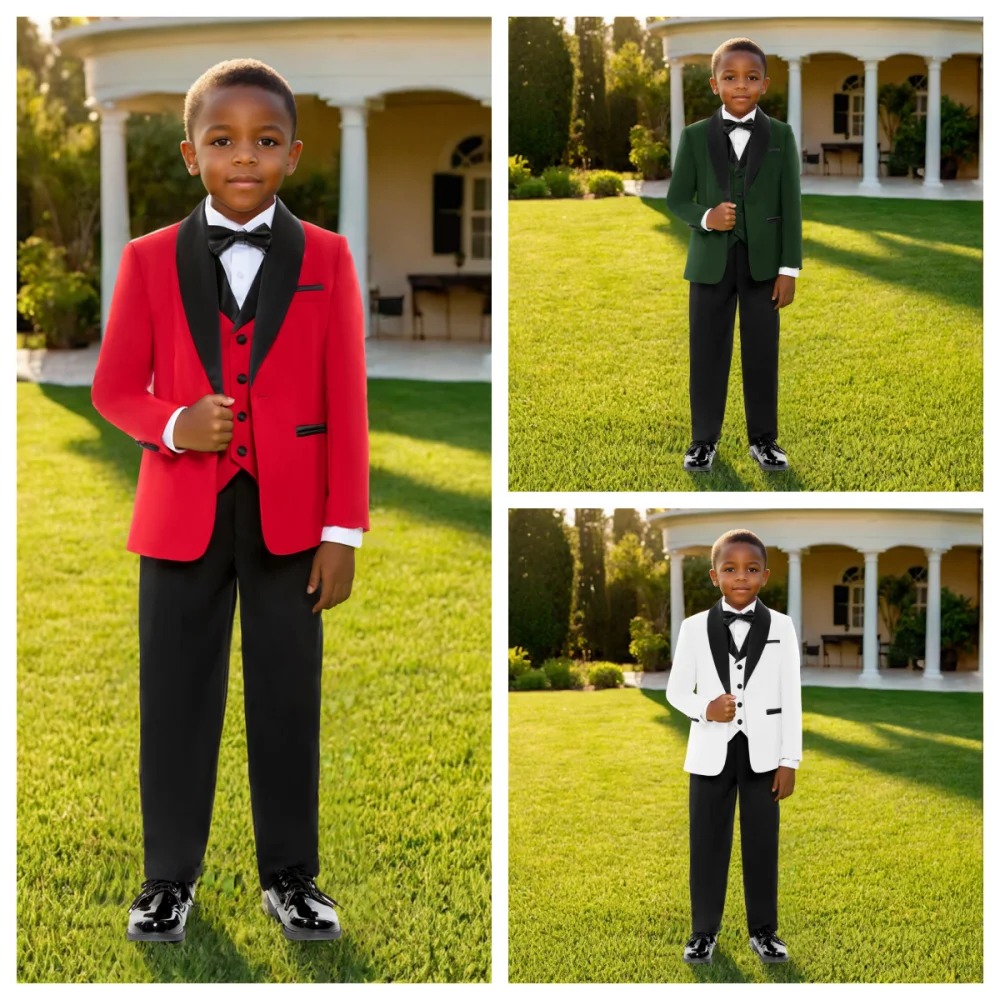 

High Quality Noble Boy's 4-Piece Suit Set Paisley Slim Fit Classy Kids Tuxedo Toddler Dresswear Wedding Ring Bearer HH007