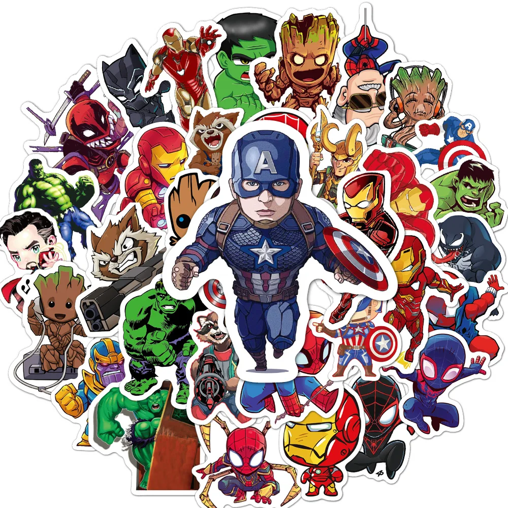 10/30/50/100pcs Disney Marvel The Avengers Cute Super Hero Cartoon Stickers Graffiti Phone Laptop Bike Waterproof Kids Sticker